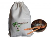Eco Friendly Coconut bowls with Spoon Fork Knife Coconut wooden Cutlery - CBSFK404
