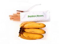 Bamboo Drinking Straws Set 10 Straws plus 1 Brush in Canvas Pouch with logo - BBDSS10BCPLG